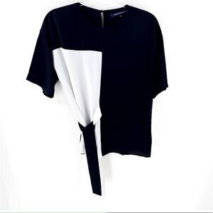 French Connection Blouse Color Block Black White Crepe Oversized Women Sz XS NWT
